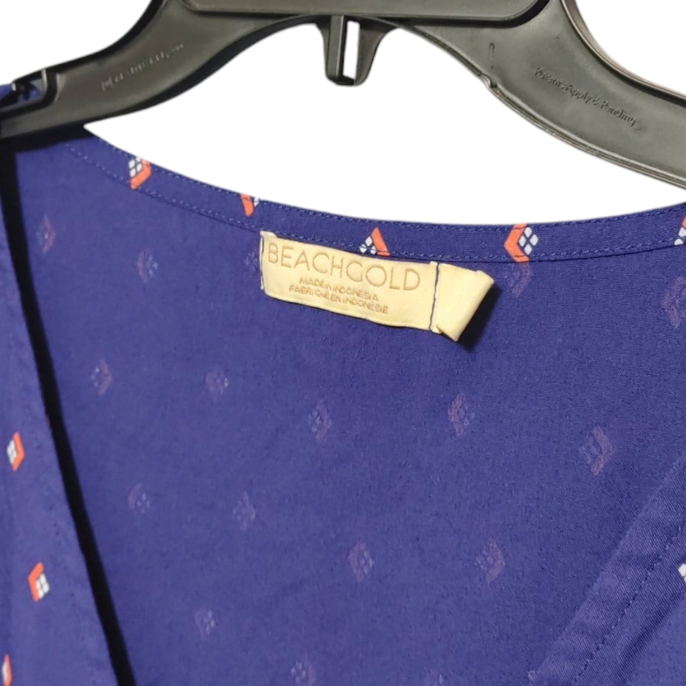 Beachgold Navy Diamond Pattern Tie Front Button Crop Top Womens Size Large  L - Picture 5 of 9